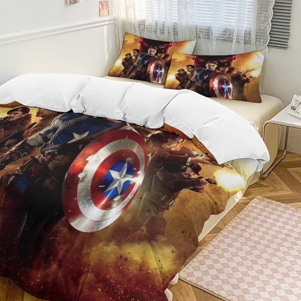 Captain America Bedding Comforter Sets 3-Piece Bedding Set Soft Warm Bed Set for Bedroom All Season