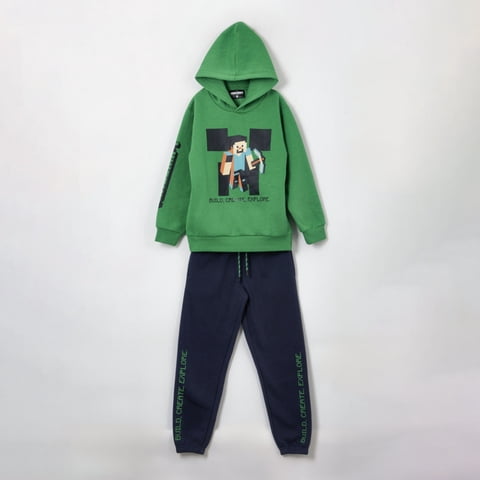 Conjunto Buzo Niño Verde Build Create Explore Minecraft