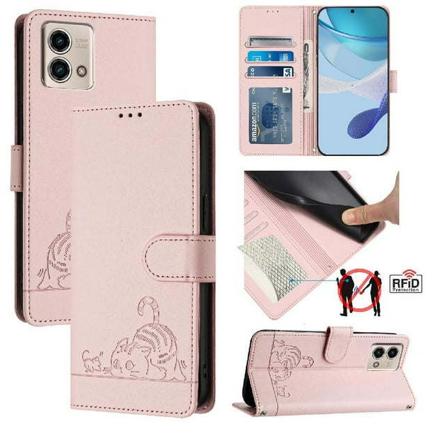 Funda tipo cartera FOXDOCK para Motorola Moto G Stylus 2023 4G con soporte, ranuras, RFID, diseño de gato