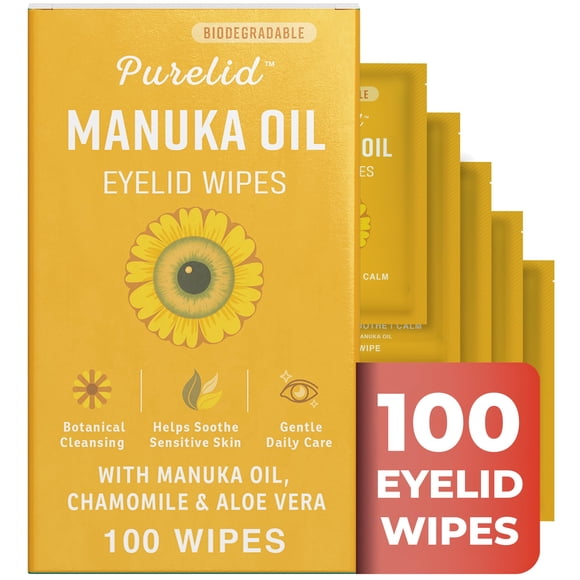 Toallitas para párpados PURELID 100 unidades Aceite de Manuka, Manzanilla y Aloe