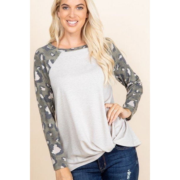 CCWHOLESALESCLOTHINGS Top Casual de Felpa Francesa con Giro Lateral y Estampado Animal, Talla Grande para Mujer