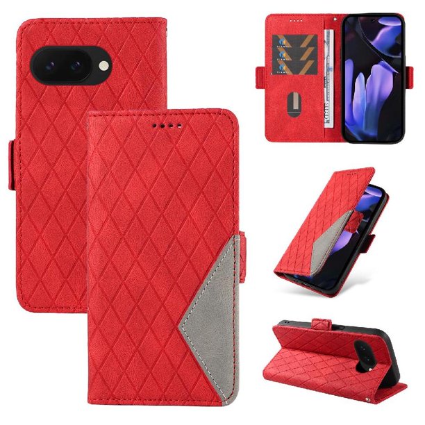 Funda Cartera para Google Pixel 9A con Tarjetero Soporte y Correa Rojo