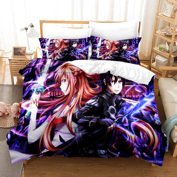 High Quality Digitaled Sword Art Online Pattern Duvet Cover with Pillow Cover Bedding Set Anime Bed Set Bedroom Deocr Bed Sheets