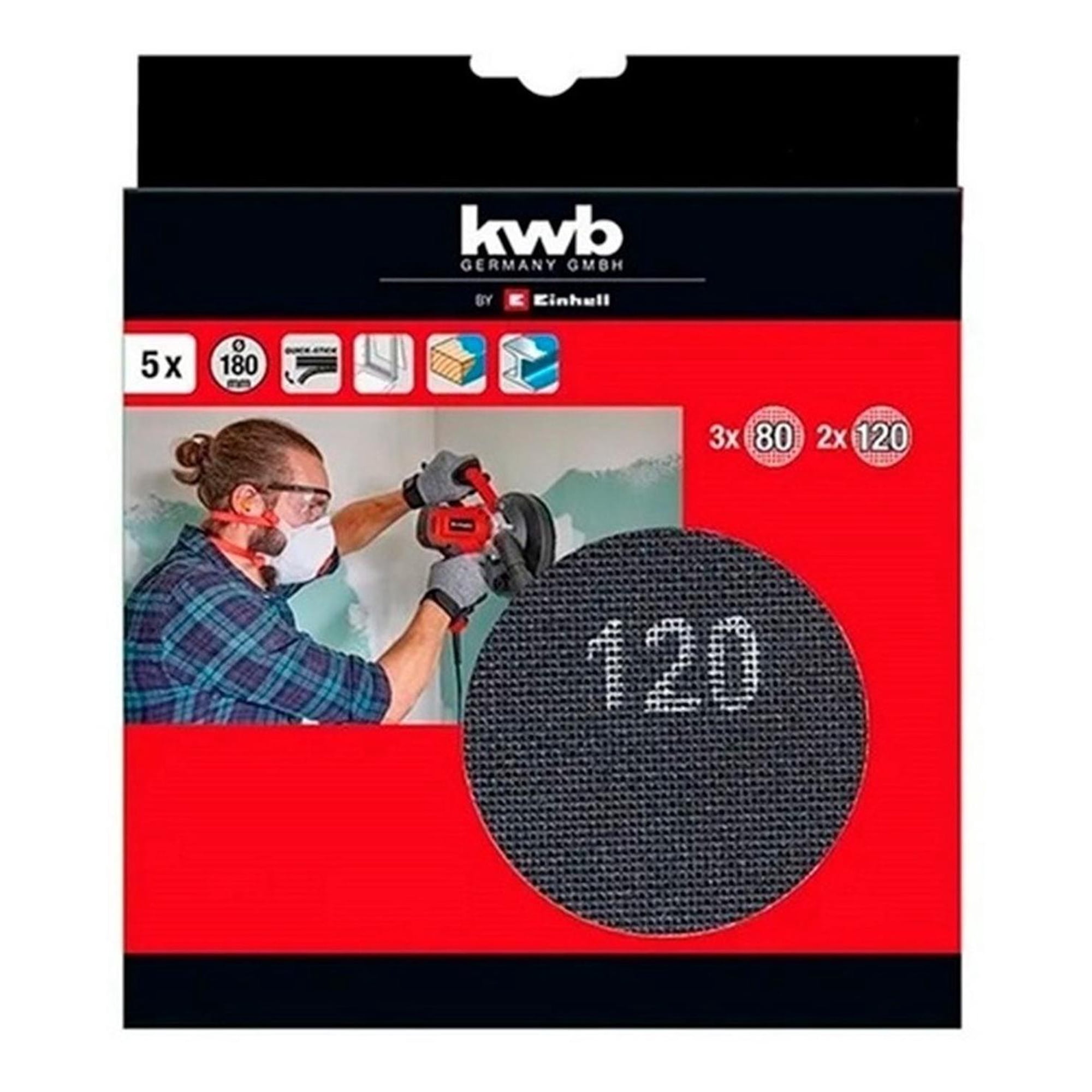 Set 5 Lijas Abrasivas 180mm Kwb Para Lijadora Te-dw 180