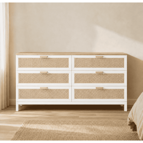 Cómoda "Huilo" 6 Cajones - Blanco - 150x40x90 cm