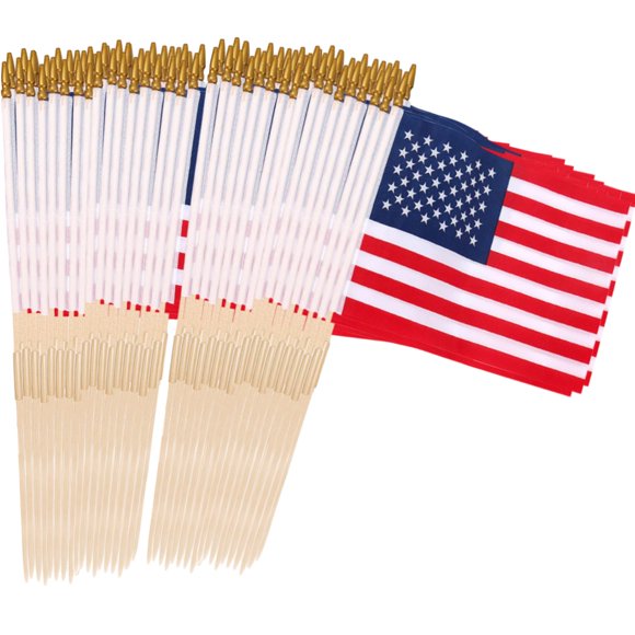 Banderas americanas Uelfbaby paquete de 100 con palo de madera de 30 cm