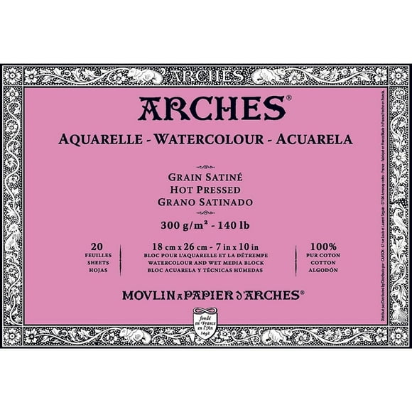 Block Papel Acuarela Arches 300gr Grano Satinado 18x26cm