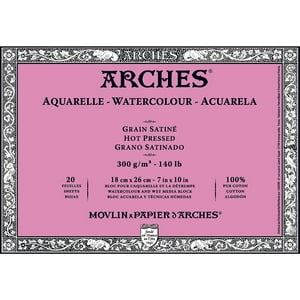 Block Papel Acuarela Arches 300Gr Grano Satinado 18X26Cm