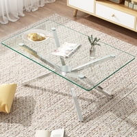 M&Ms - 39.37"" Rectangular Clear Tempered Glass Coffee Table,Stylish Design With Silver Metal Legs, Coffee Table For Living Room