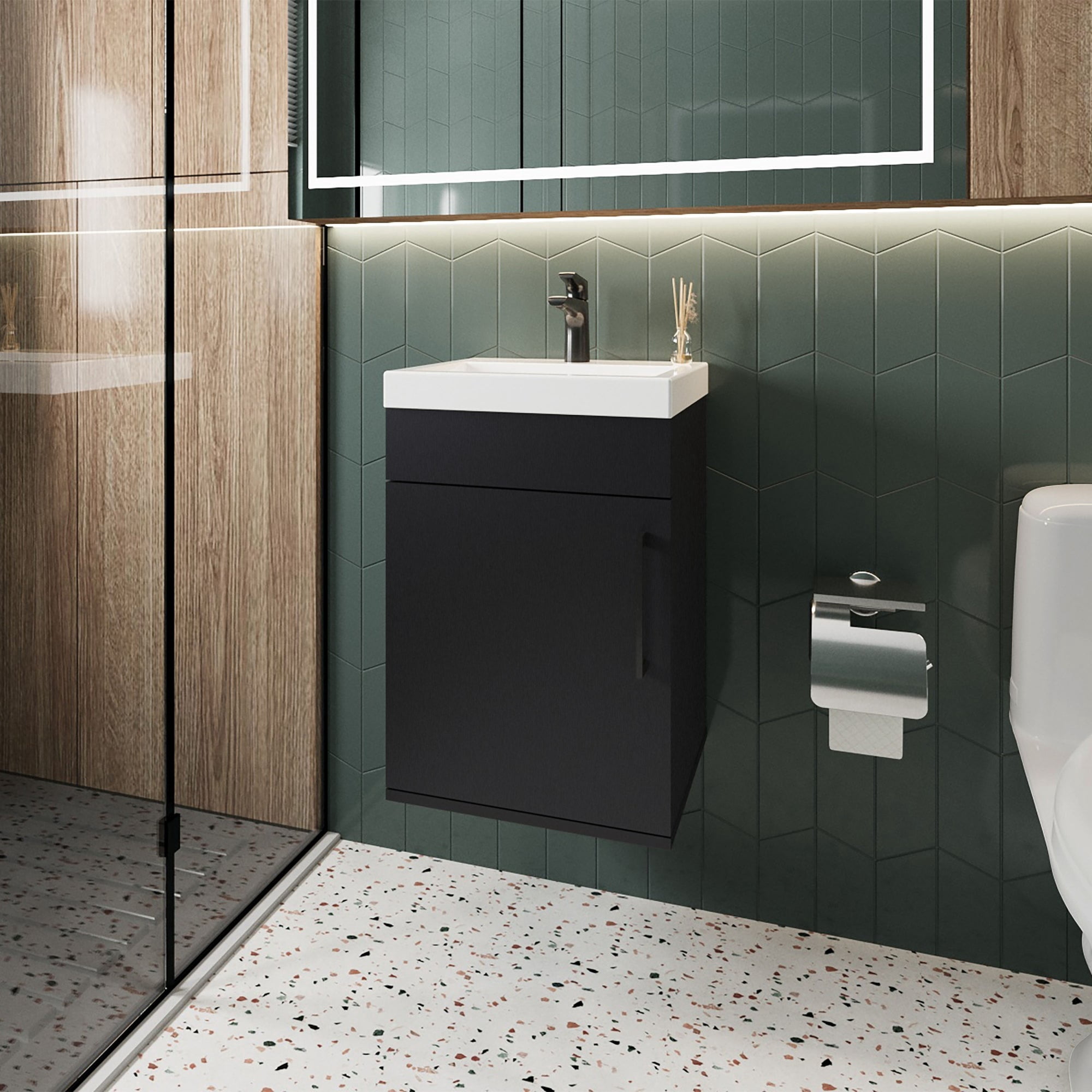 Tuhome - Mueble Vanitorio Con Lavamanos Flotante Oxford 1 Puerta 54,1x32,5x39,6 Cm Wengue