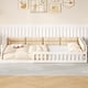thumbnail image 2 of Wood Full Size Upholstered Platform Bed with Guardrail and Pillow, Beige, 2 of 3