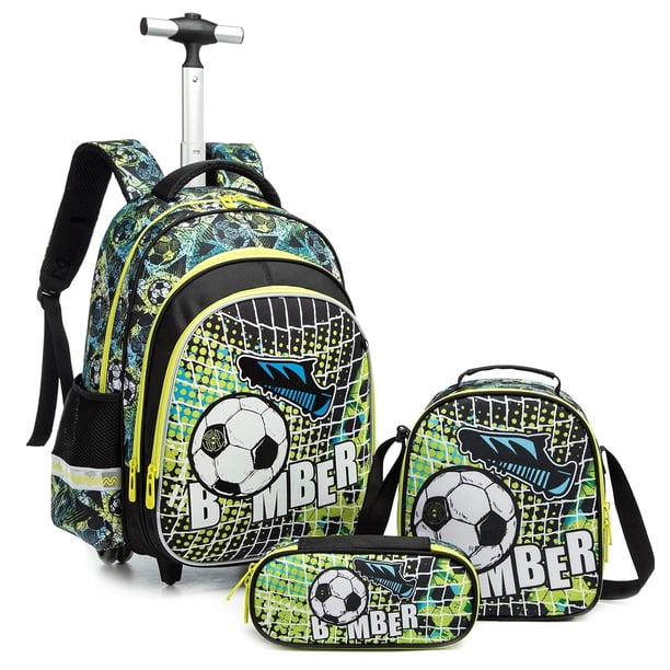 Children's Wheeled Backpack Girls School Backpack Rolling Luggage Backpack Boys School Trolley Bag Set Lunch Bag and Pencil Case