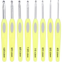 9 Juego De 8 Ganchos De Crochet Ergonómicos Con Mango De Goma, Herramientas De Costura Para Tejer Suéteres, Punta Blanca