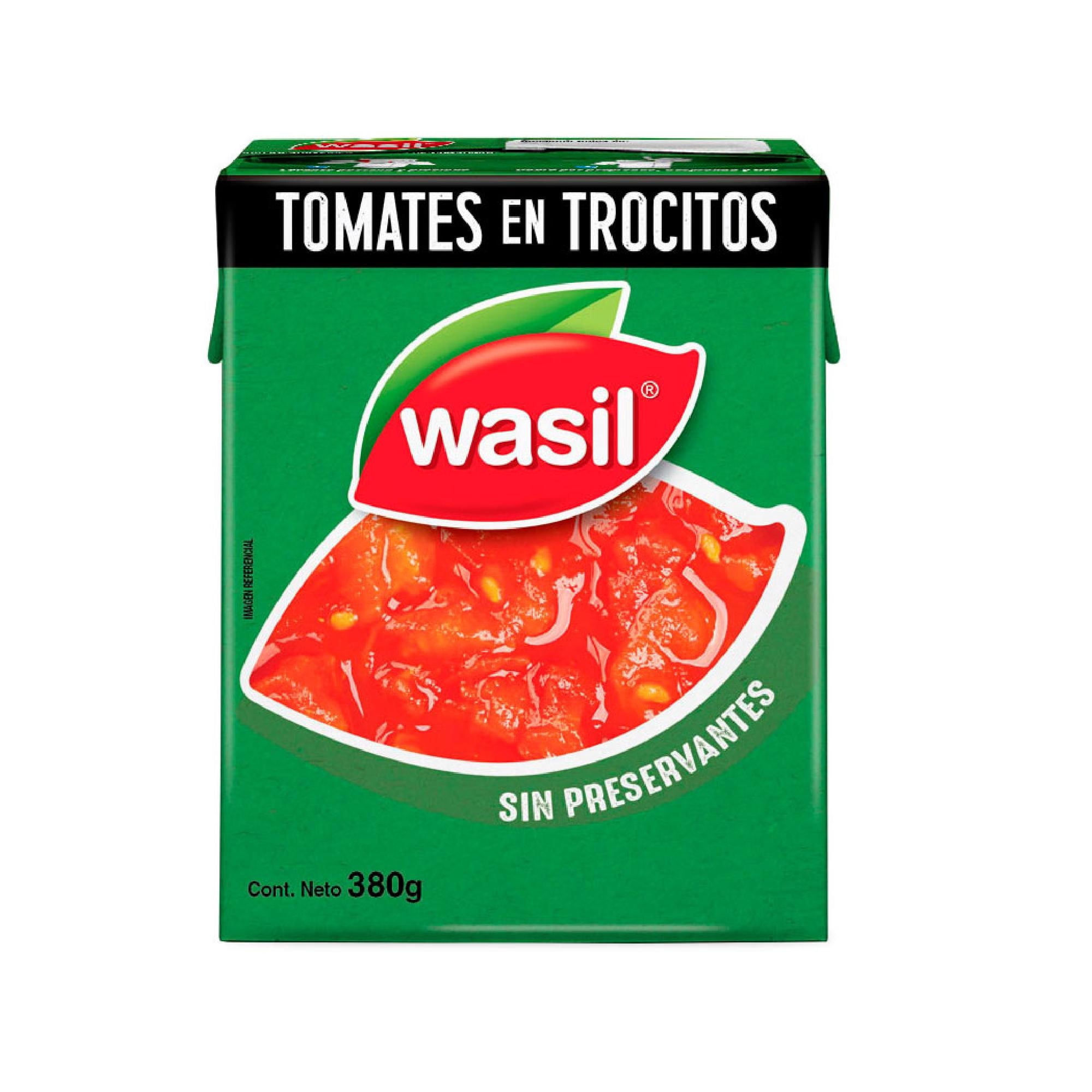Tomates En Trocitos En Conserva Caja Drenado 380 g - Neto 380 g Wasil