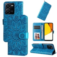 Funda Tipo Cartera Foxdock Para Vivo Y35 4G , Diseño Girasol En Relieve, Cuero Pu, Cierre Magnético, Soporte Y Tarjetero