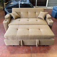 Camila Home - Sofá Cama Royal 2 Plazas Lino Café Moro Con Baúles, Portavasos Y Puffs