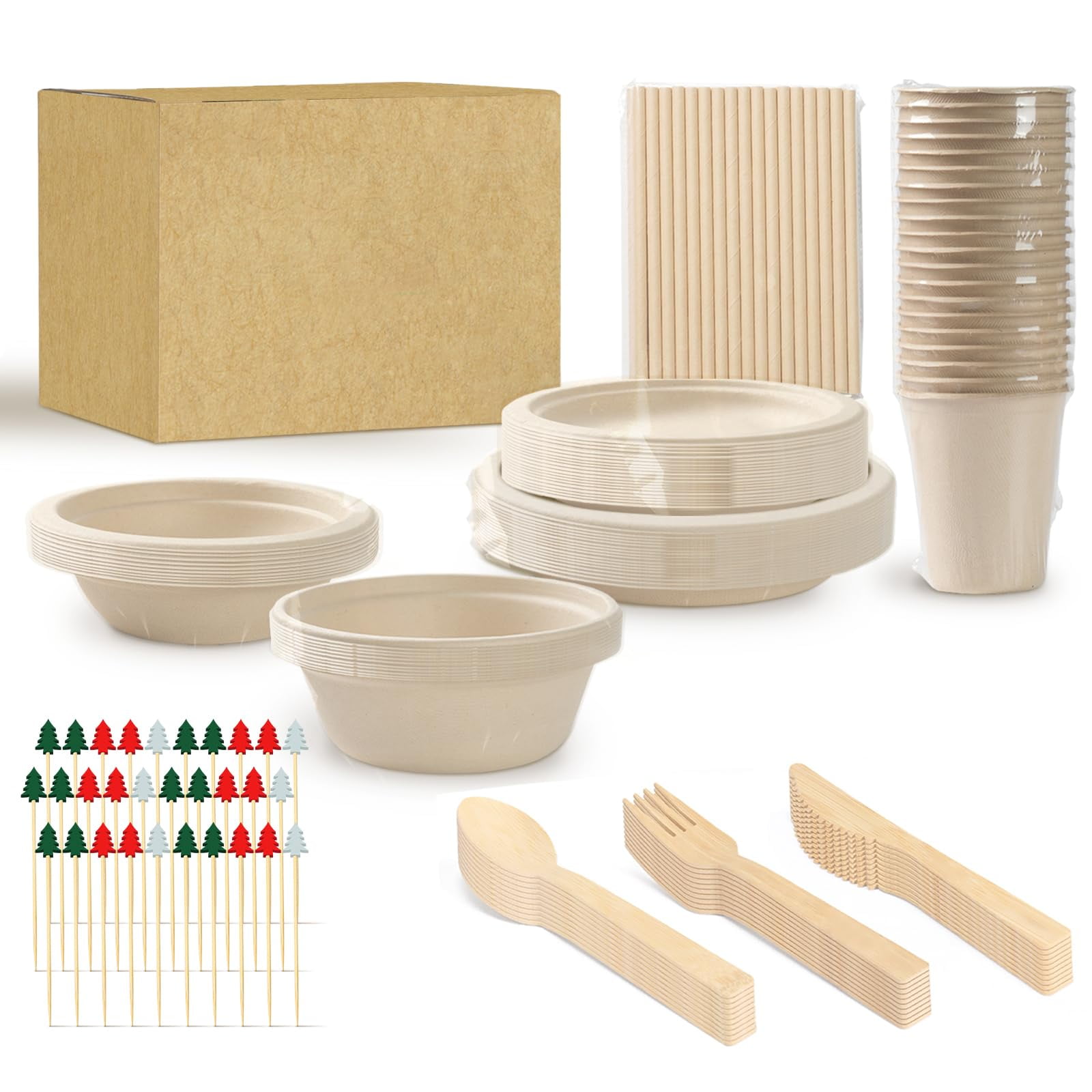 Eco-friendly Mzl Bamboo - Juego De Papel Desechable Ecológico De Alta Resistencia De 200 Piezas Mzl
