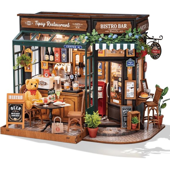 Rolife Coffee Bar Miniature House Kit with LED Lights