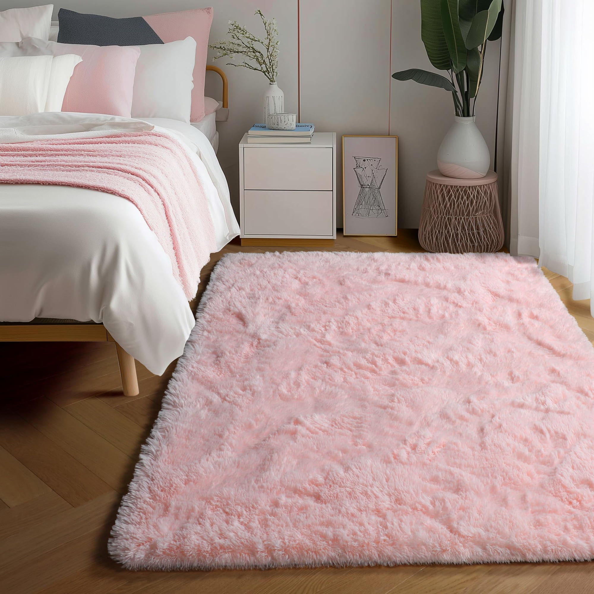 Alfombra Pagisofe Rosa Para Dormitorio De Niñas, 120 X 180 Cm, Esponjosa