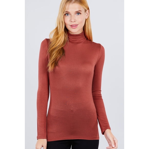 Saronite Camiseta Básica de Punto de Rayón con Cuello Alto y Manga Larga, Color Óxido (para Mujer)