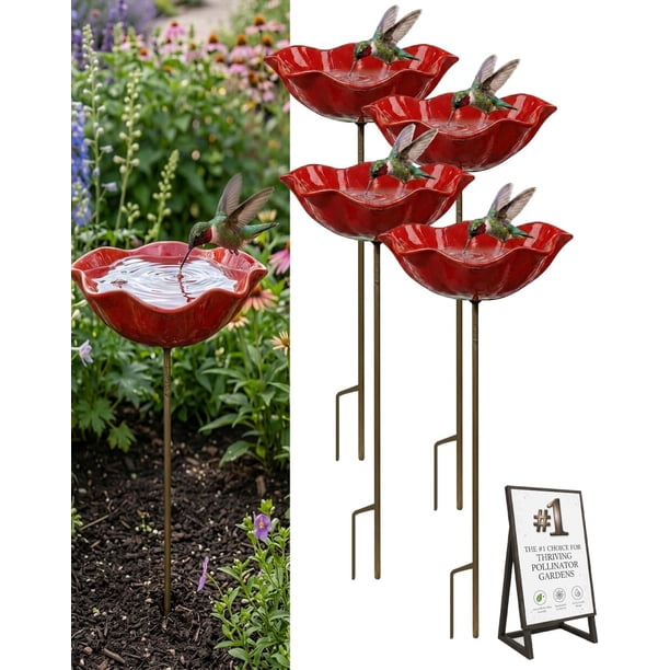 Estaca jardín flor metal hecha mano baño pájaros estación riego abejas regalo polinizadores