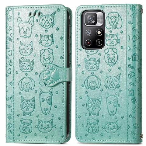 Funda Cartera Foxdock Para Xiaomi Redmi Note 11 , Flip Pu Con Relieve De Gatos Y Perros, Tarjetero Y Soporte