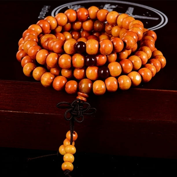 1pc 108 Beads 8mm/0.31'' Natural Sandalwood Buddhist Buddha Wood Prayer Beaded Knot Black Ebony Bracelets Bangles For Men Wooden Jewelry