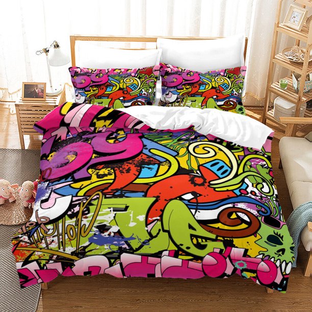Street Wall Graffiti Duvet Quilt Cover Bedding Set Pillowcase3-Piece Bedding Set (1 Duvet Cover + 2 Pillow Shams)