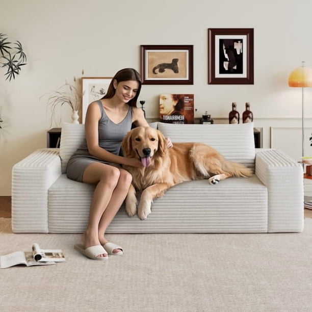 63 "2Setaser Sofá, tela de cordón, sofás de asiento profundo, cómodo sofá Loveseat, sin montaje, 1 piezas para sala de estar, dormitorio, sala de conferencias, apartamento