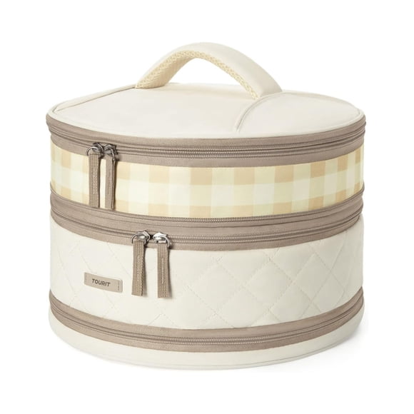 Tourit Bolso Térmico Circular Double Deck 32cm Expandible Cuadros Beige