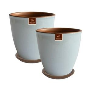 Pottery - Set De 2 Maceta Zafiro 17Cm Celeste Acoro Y Sus Platos