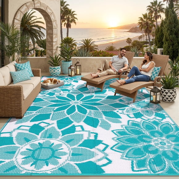 Alfombra de exterior LOKHOM 244 x 305 cm impermeable reversible