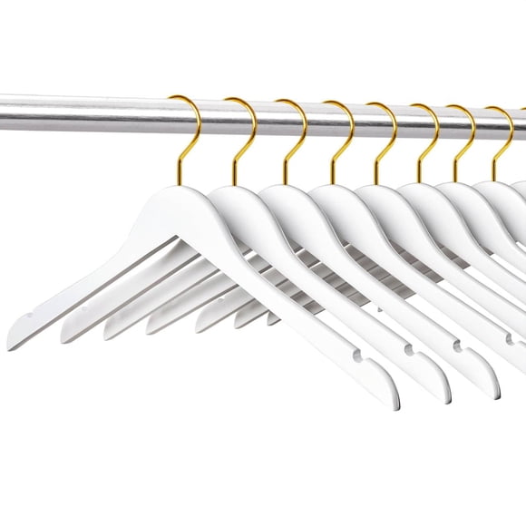 Perchas de madera Amber Home blancas con gancho dorado, paquete de 24