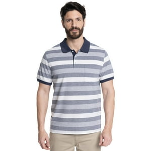 Kotting - Polera Hombre Piqué Listada Cuello Camisero Bolsillo Pecho