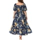thumbnail image 4 of GRACE & GRANDEUR Vestido Maxi Floral para Mujer Talla Grande Cuello Cuadrado Manga Abullonada Cintura Fruncida Boho Vestido de Verano 4X Azul Marino, 4 of 8