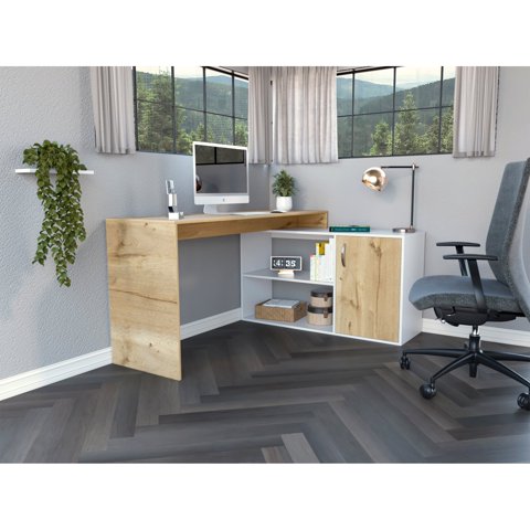 Tuhome - Escritorio En L 1 Puerta Axis Duna Y Blanco