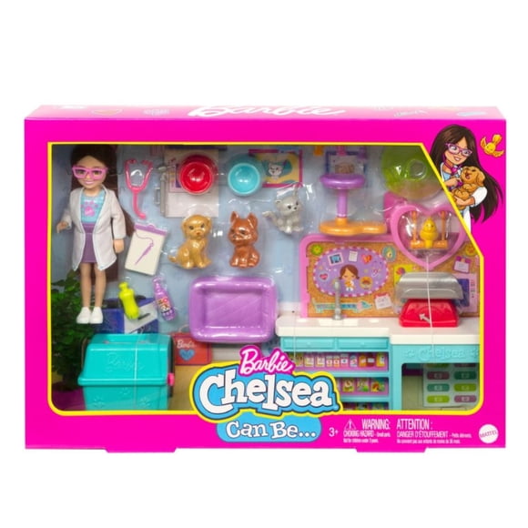 Barbie Chelsea Veterinaria Set Mascotas Muñeca 3 años+
