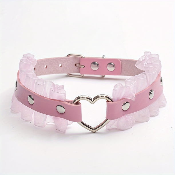 Flirty and Restrictive Pink Man Footman Gay Fun Collar for Couples - PU Leather Lace Collar and Leash for BDSM Sexual Stimulation and Erotic Play