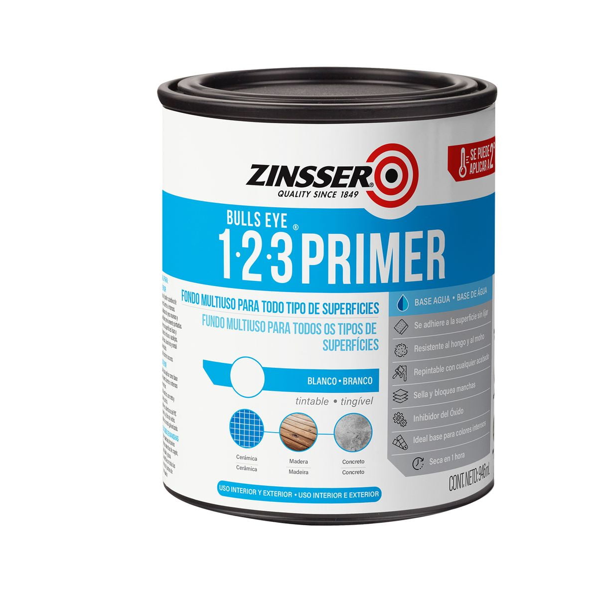 Zinsser - Imprimante Brochable Bulls Eye 1-2-3 Blanco Mate 946 Ml