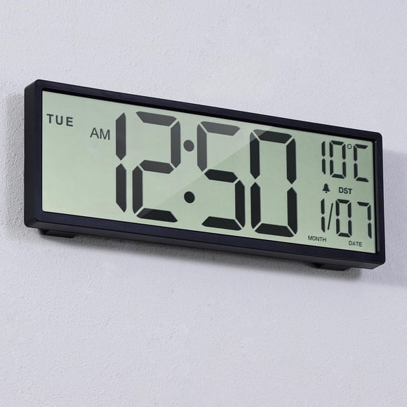 Reloj digital de pared Henescribe 38 cm negro con ajuste automático de horario de verano