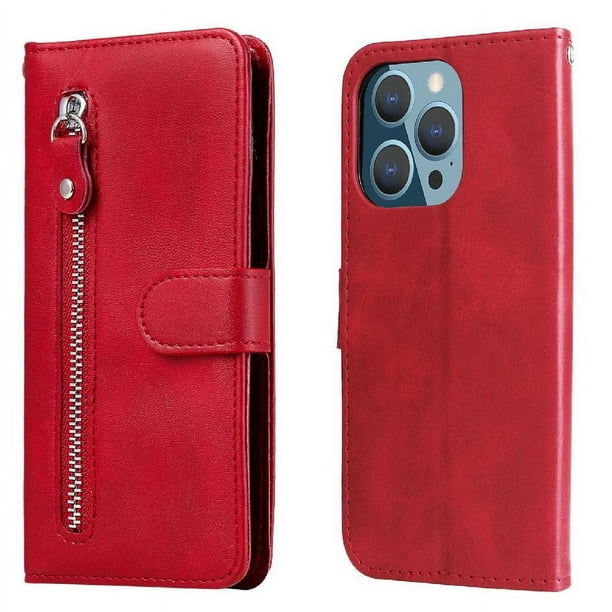 Funda con Cremallera para iPhone 12 PRO, Carcasa Cartera de Cuero PU con Soporte y Tarjetero