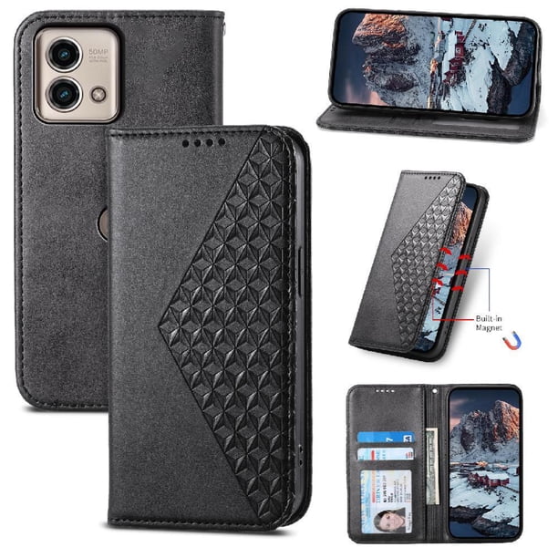 Funda Flip FOXDOCK para Motorola Moto G Stylus 5G 2023 , Estilo Billetera con Diseño Rombo, Correa de Mano y Soporte, Uso Diario