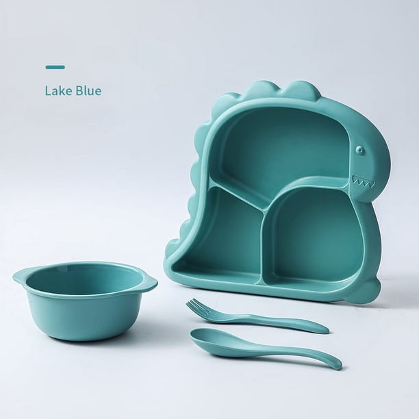 Popular Children's Dinosaur Tableware Set Baby Anti Falling And Scalding Split Plate Kindergarten Fork Spoon Soup Bowl