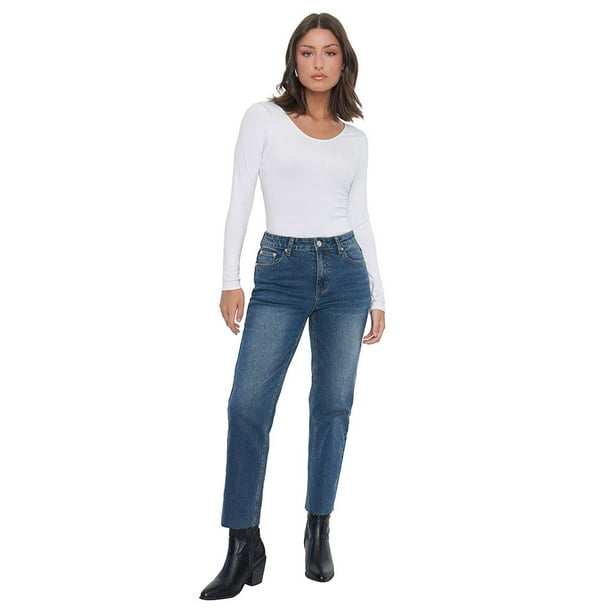 Jeans Mujer Straight Fit Elasticado Azul Oscuro Corona