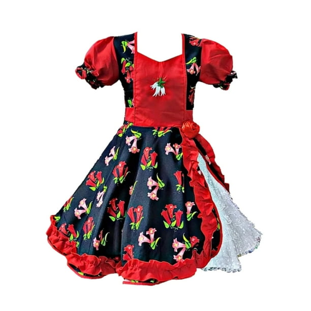 Vestido Huasa Chinita Floreado Niña Varios Colores Fiestas Lider