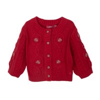 Pillin - Chaleco Bebé Niña Con Botones Bordado Flores Rojo