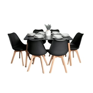 Klik Muebles - Comedor Mesa Rectangular Negra + 6 Sillas Tulip Negras