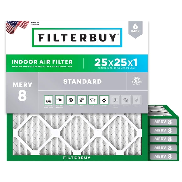 Filtro de aire Filterbuy MERV 8 25 x 25 x 1 (paquete de 6) Essential Dust