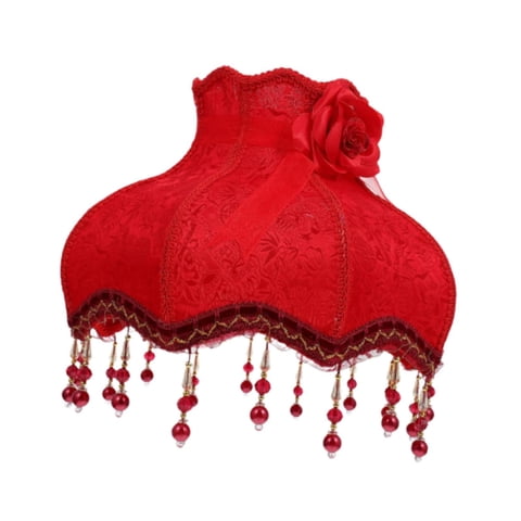 Magideal - Pantalla De Tela Para Lámpara Con Borlas Clásicas Y Cuentas Decorativas Cubierta Para Lámpara De Mesa O Pie E27 Material Retro De Tela Fácil Colocació Rojo