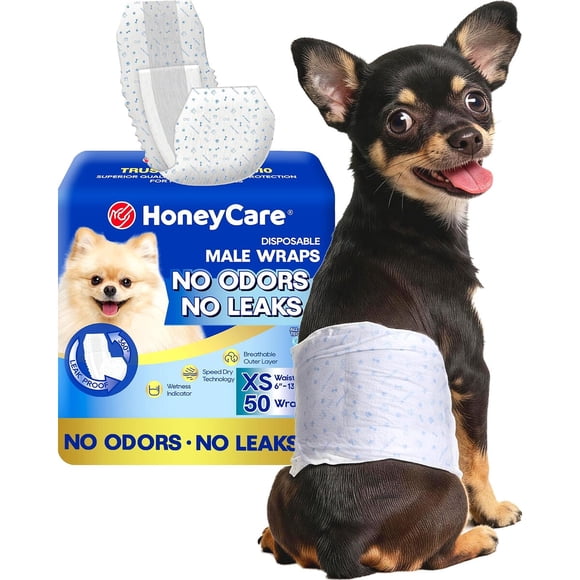 HONEY CARE AllAbsorb A27 Male Dog Wrap, 50 Count, Extra Small